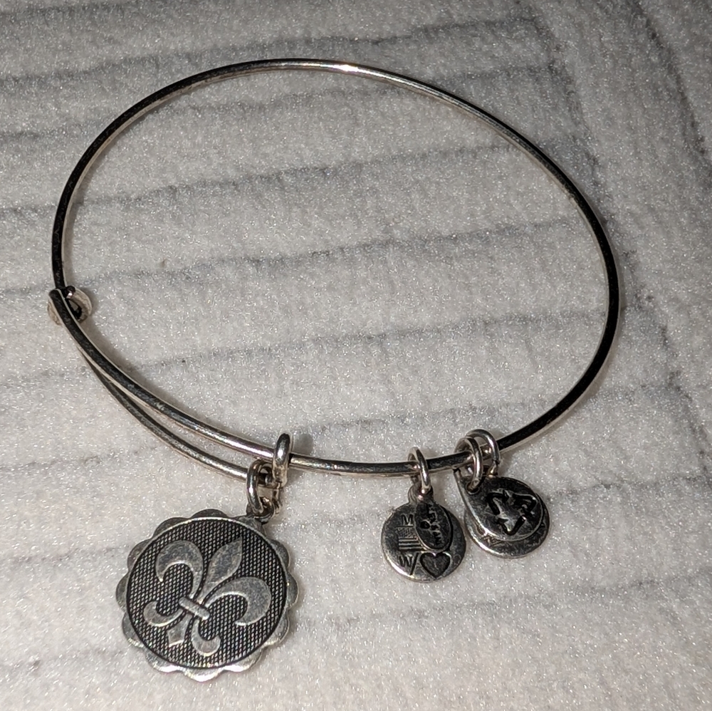 Alex & Ani Silver Charm Bangle Bracelet Fluer De Leis